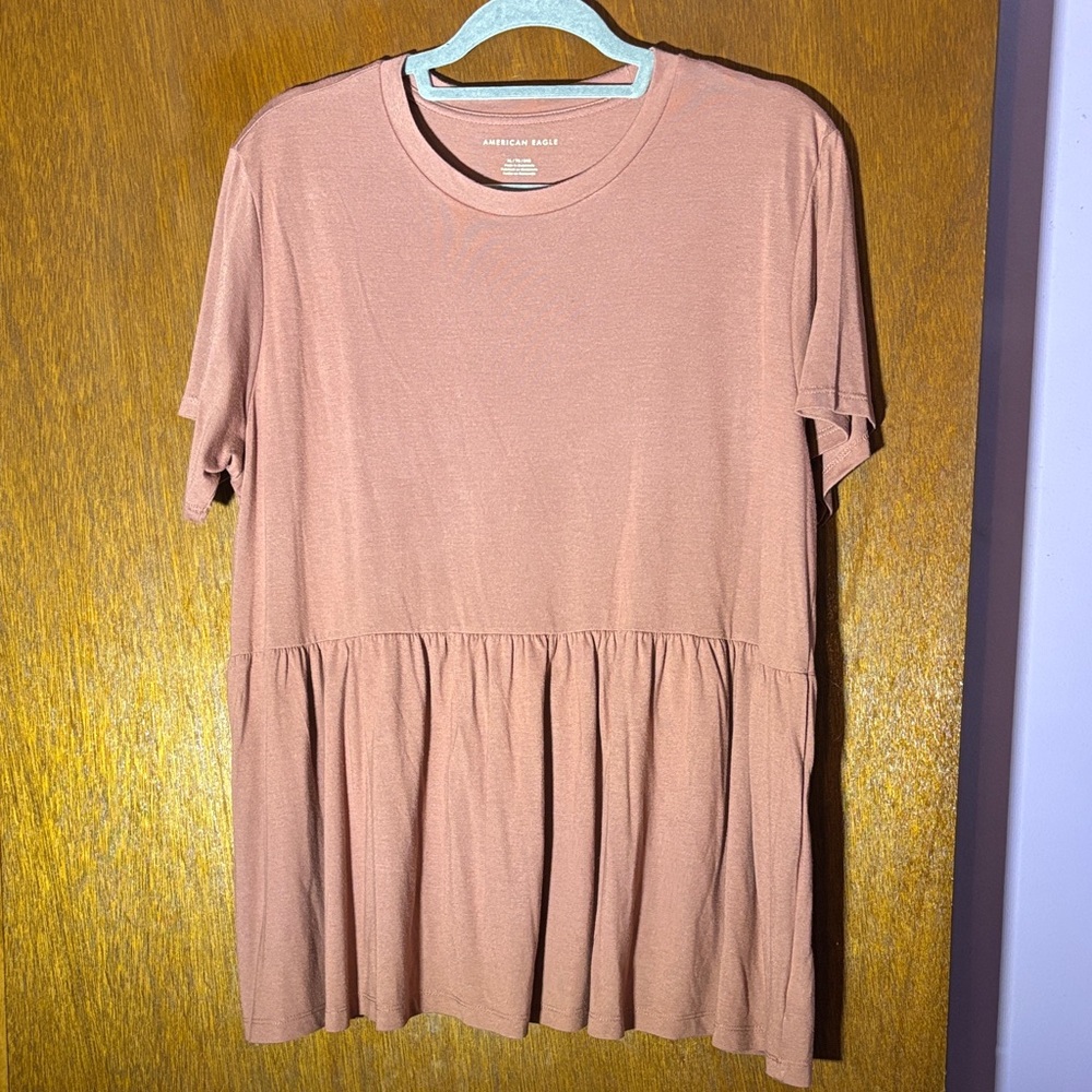 American Eagle Outfitters Women's Dusty Rose Short Sleeve Babydoll Top